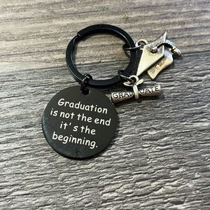 Graduation Message Black Keychain with Silver Cap & Diploma Charms
